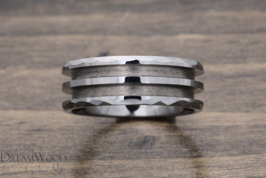 Faceted Tungsten - double channel 8mm - DreamWood Rings Supplies