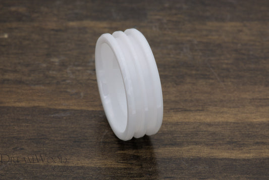 Double Channel White Ceramic - 8mm Width - DreamWood Rings Supplies