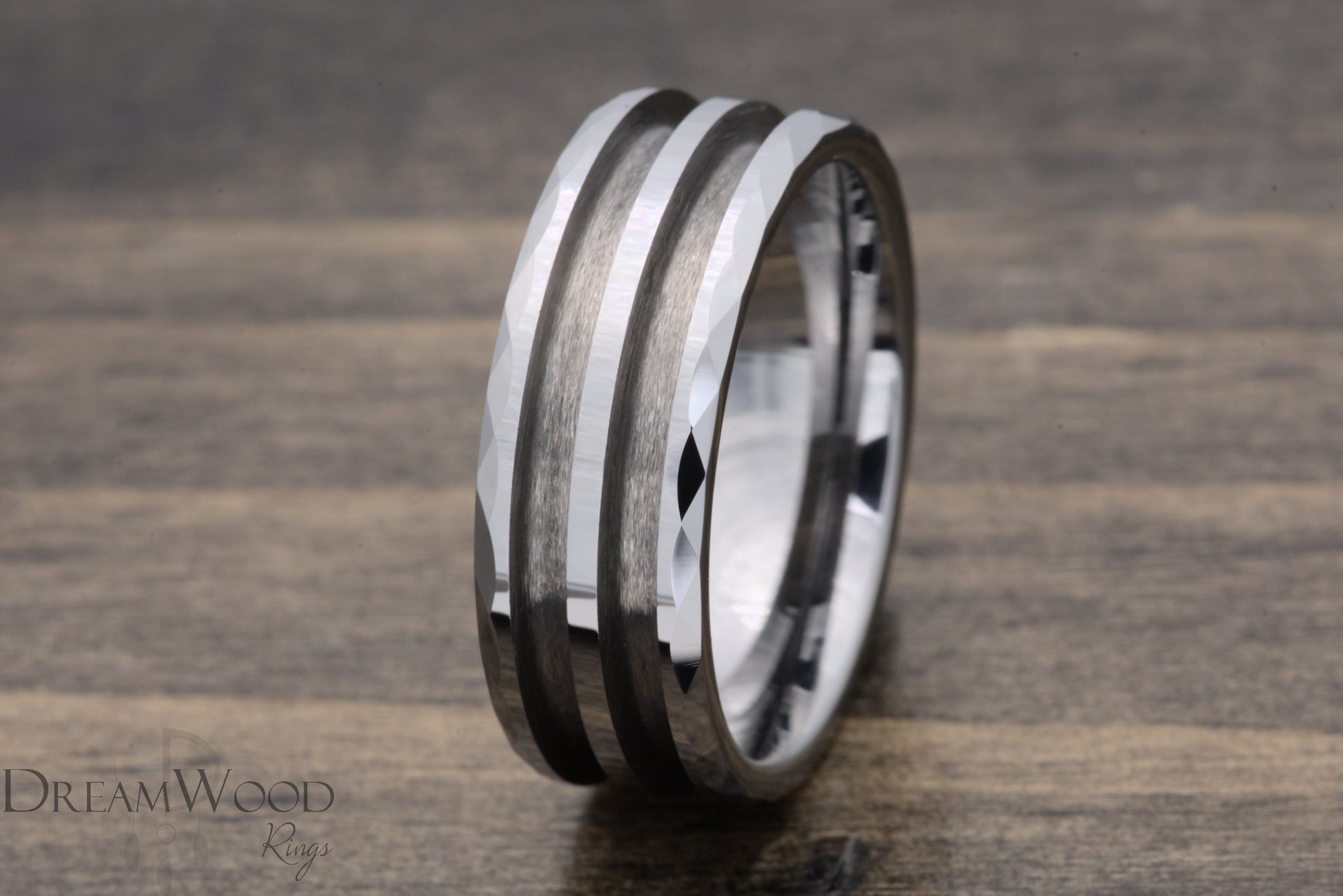 Faceted Tungsten - double channel 8mm - DreamWood Rings Supplies