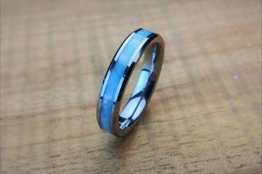 Tungsten and Larimar 4mm Band - DreamWood Rings Supplies