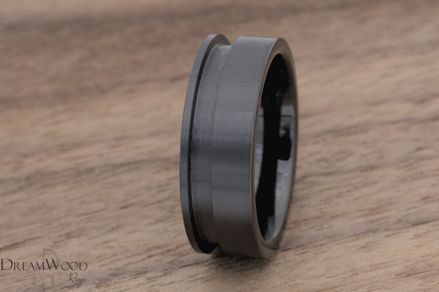 8mm Black Ceramic - Off Centered Inlay - DreamWood Rings Supplies