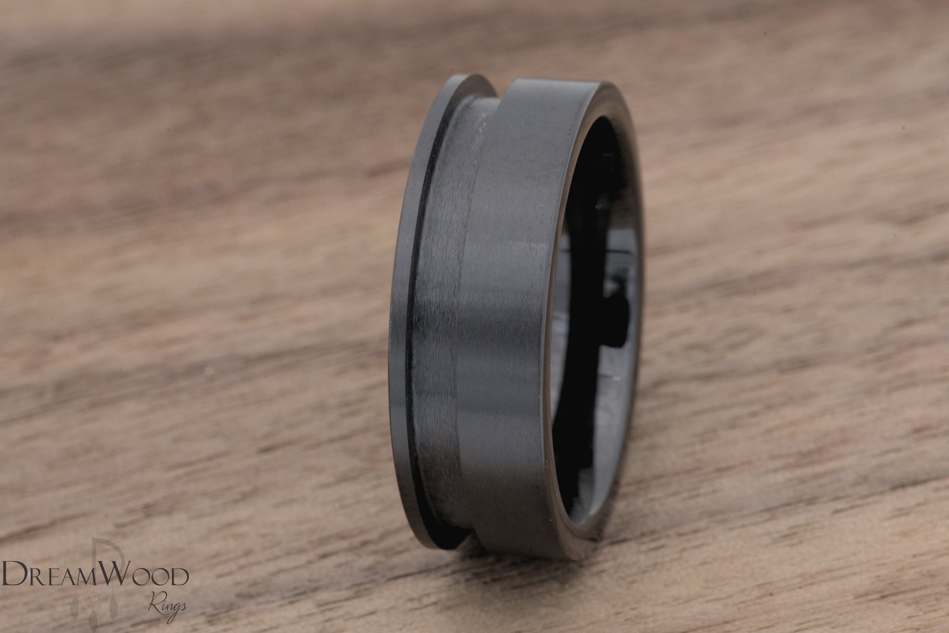 8mm Black Ceramic - Off Centered Inlay - DreamWood Rings Supplies